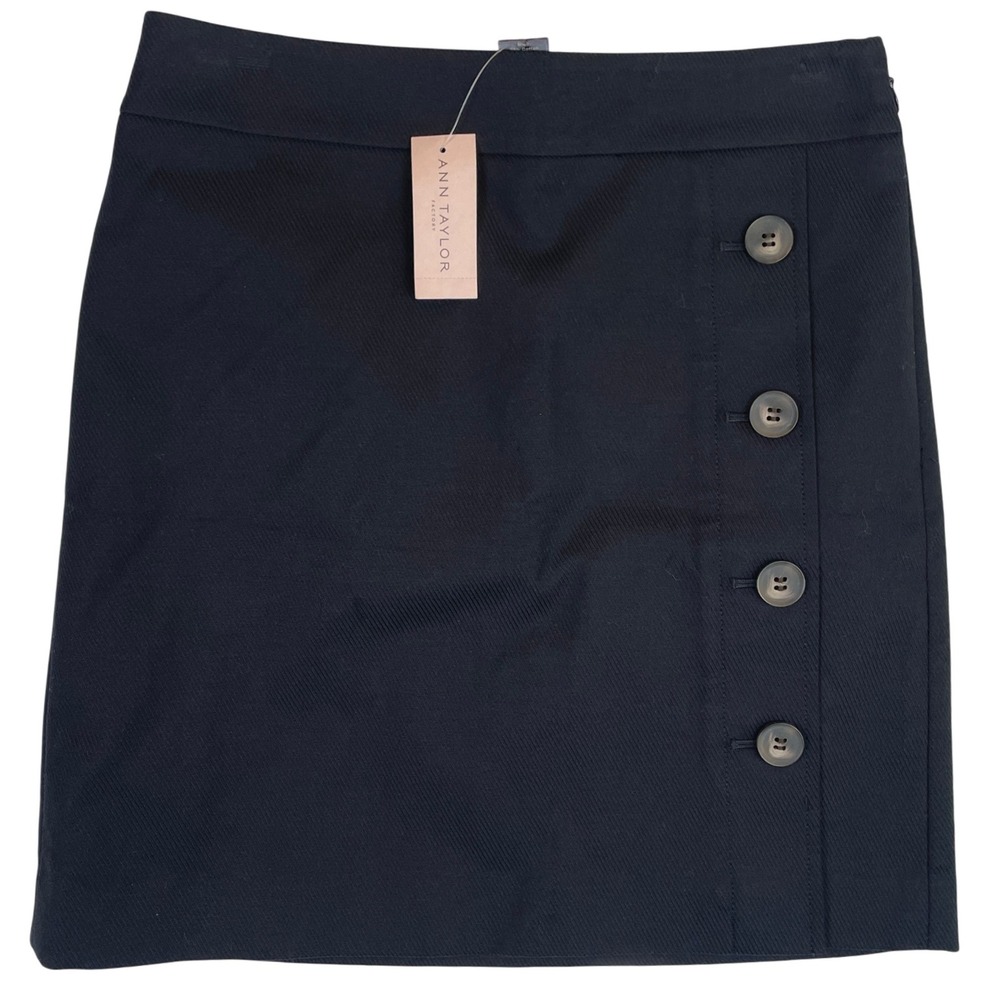 Ann Taylor Factory Petite Skirt 0P Black Button Front Career Casual‎